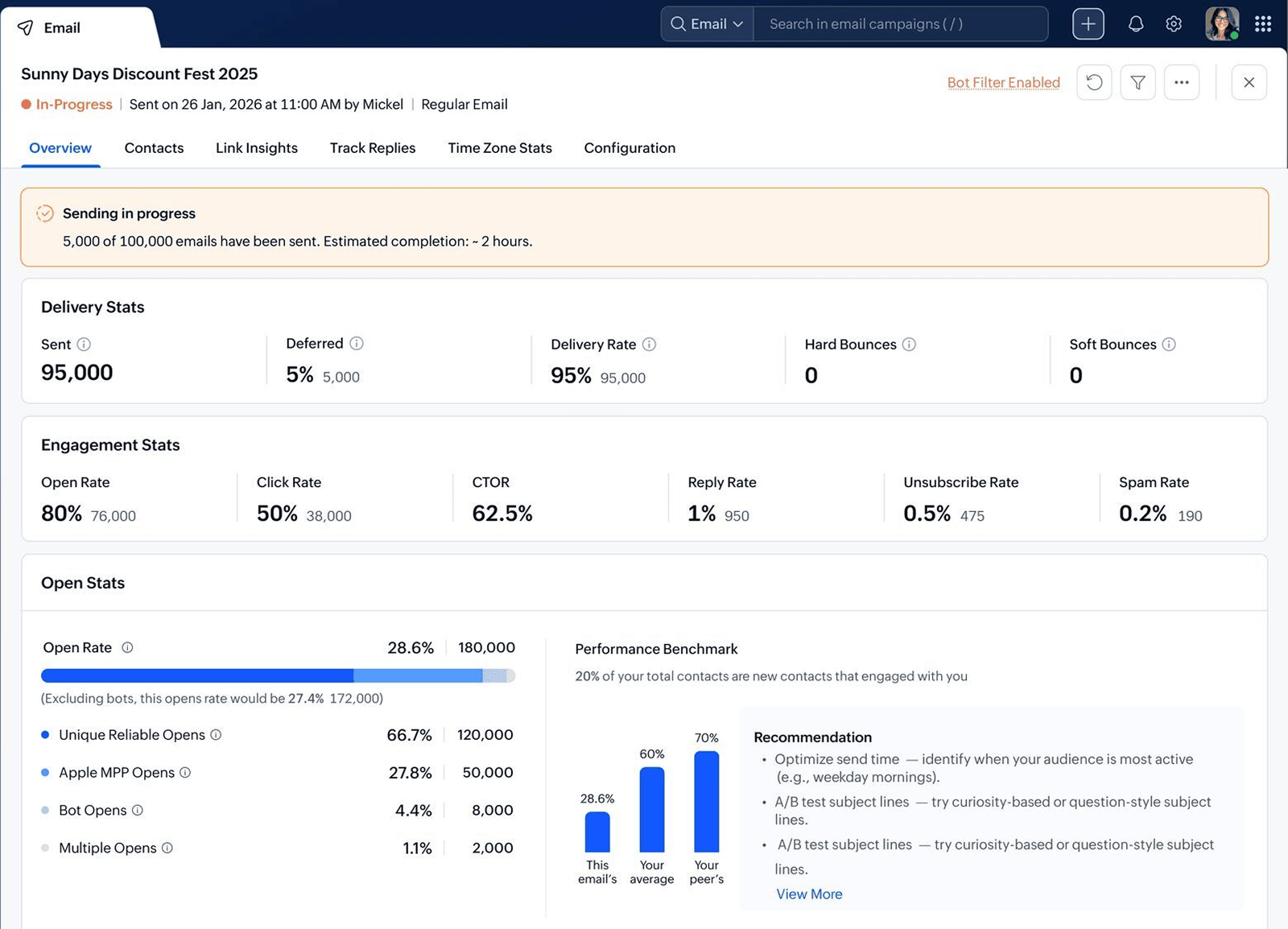 Email in-progress report