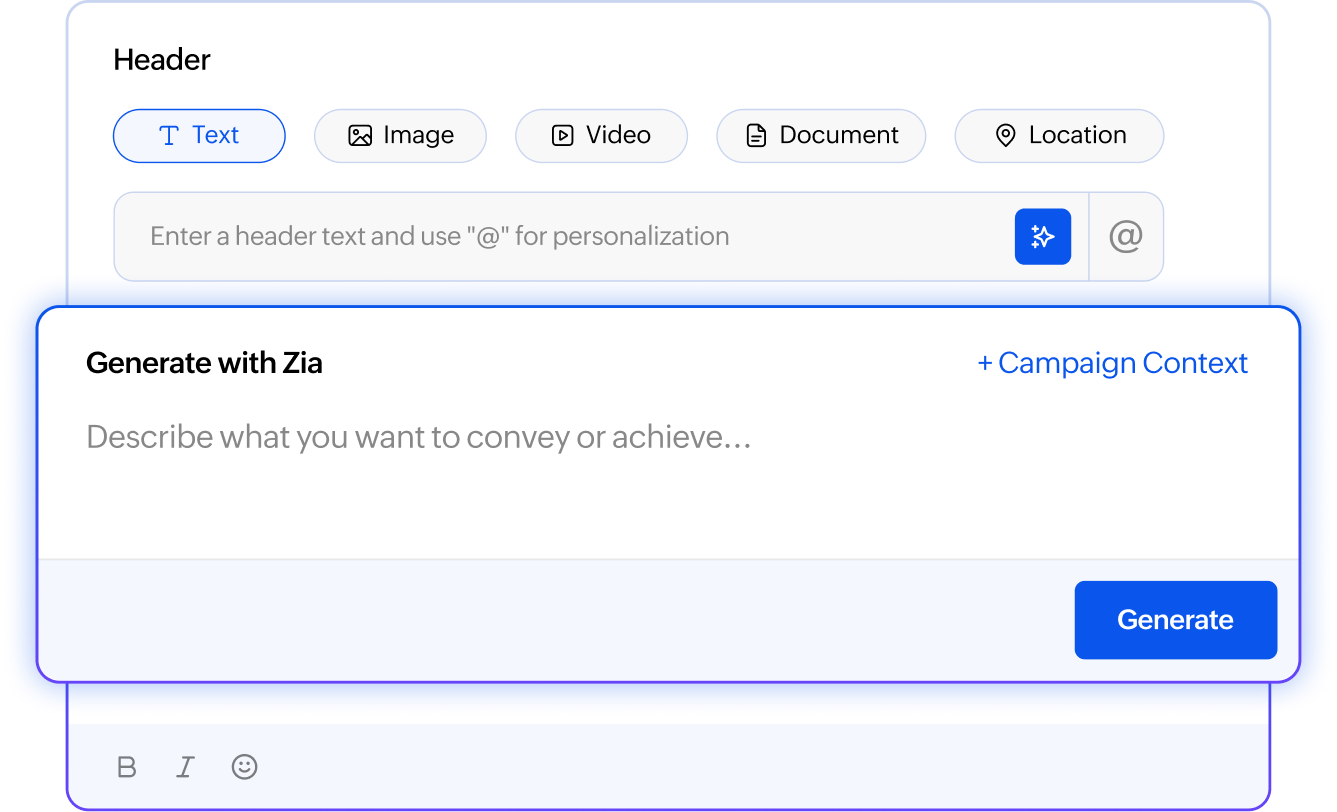Generating a WhatsApp campaign message with Zia.