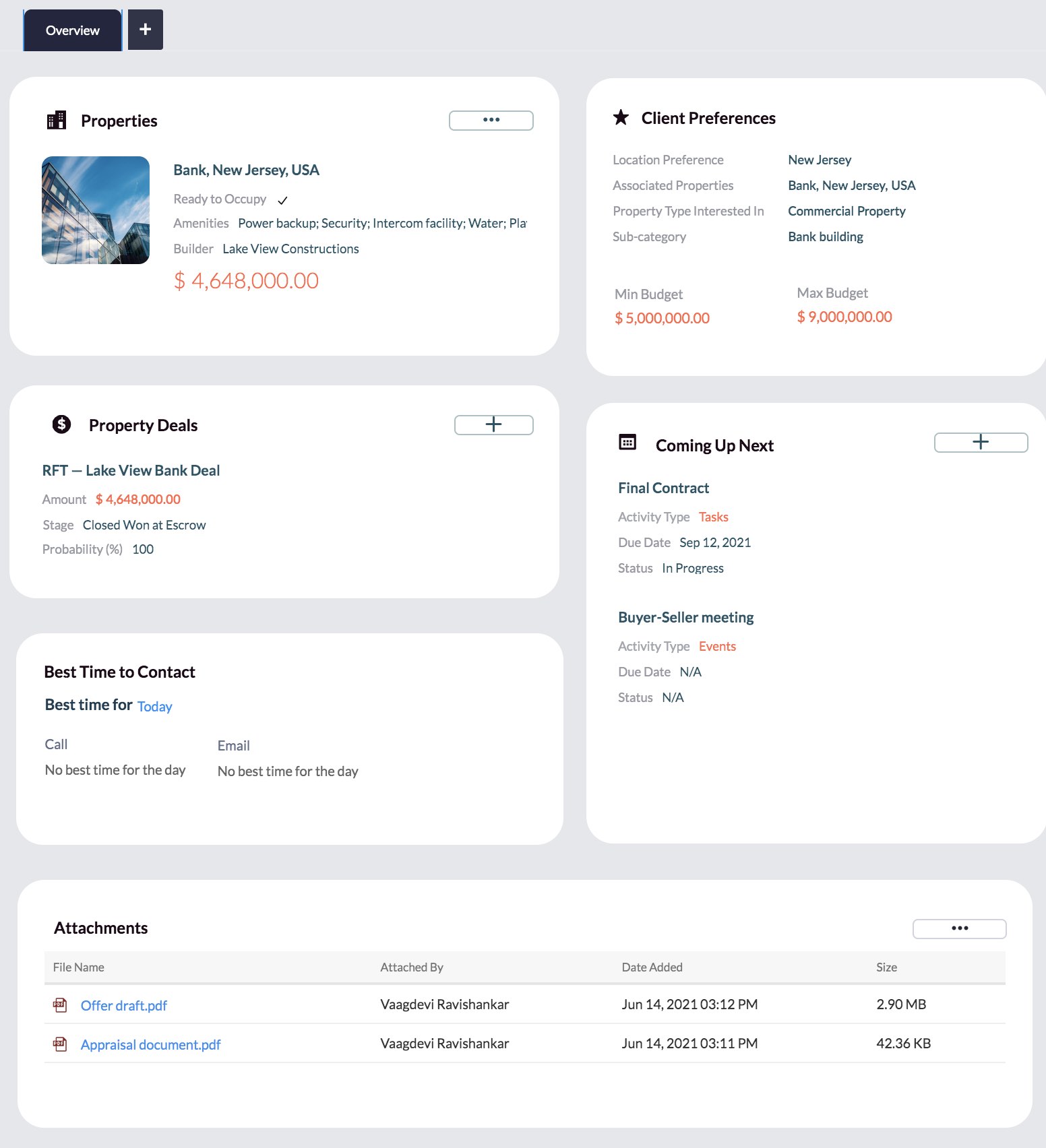 real estate record overview for agents canvas view