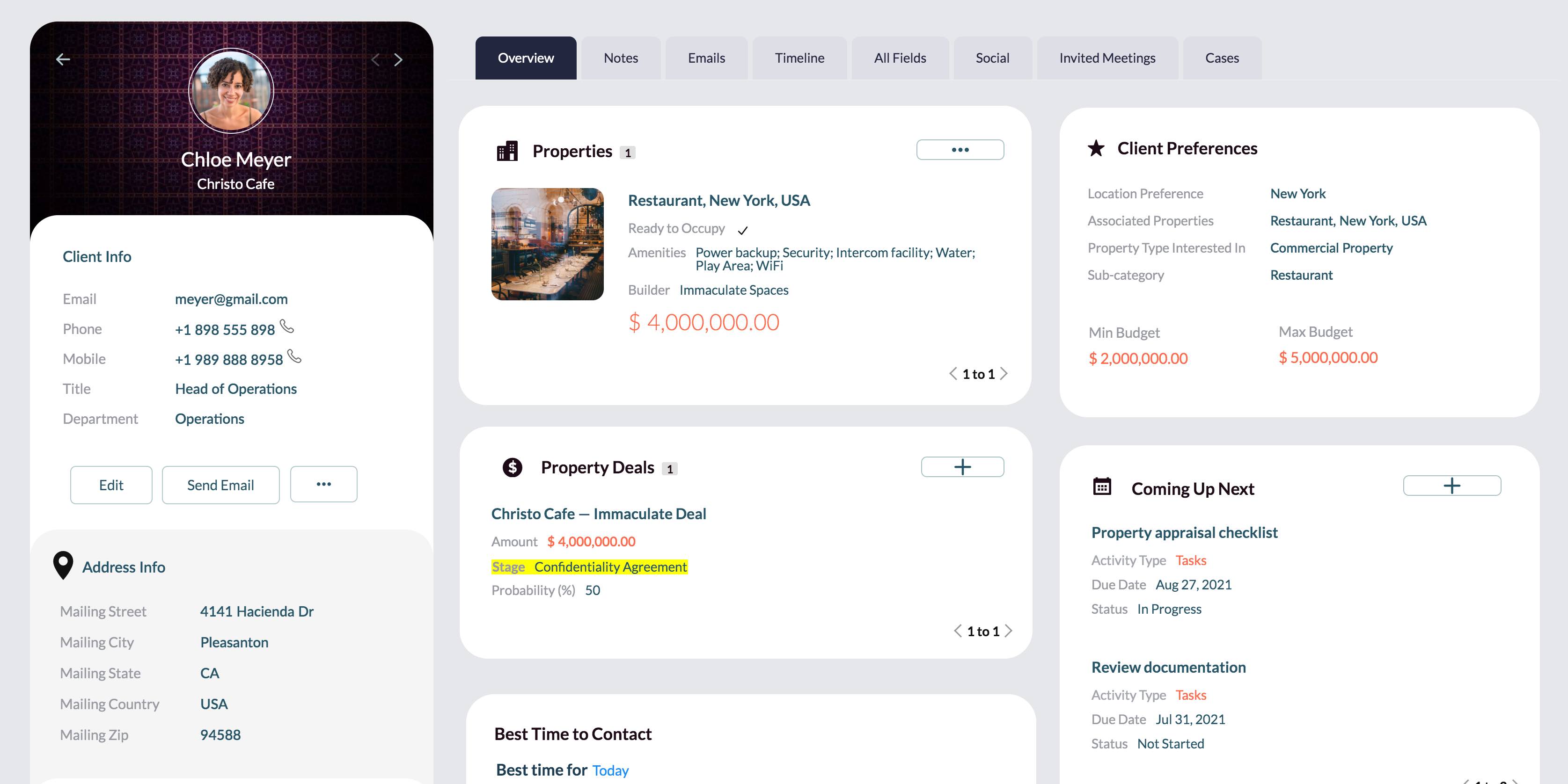 real estate record details agent view canvas