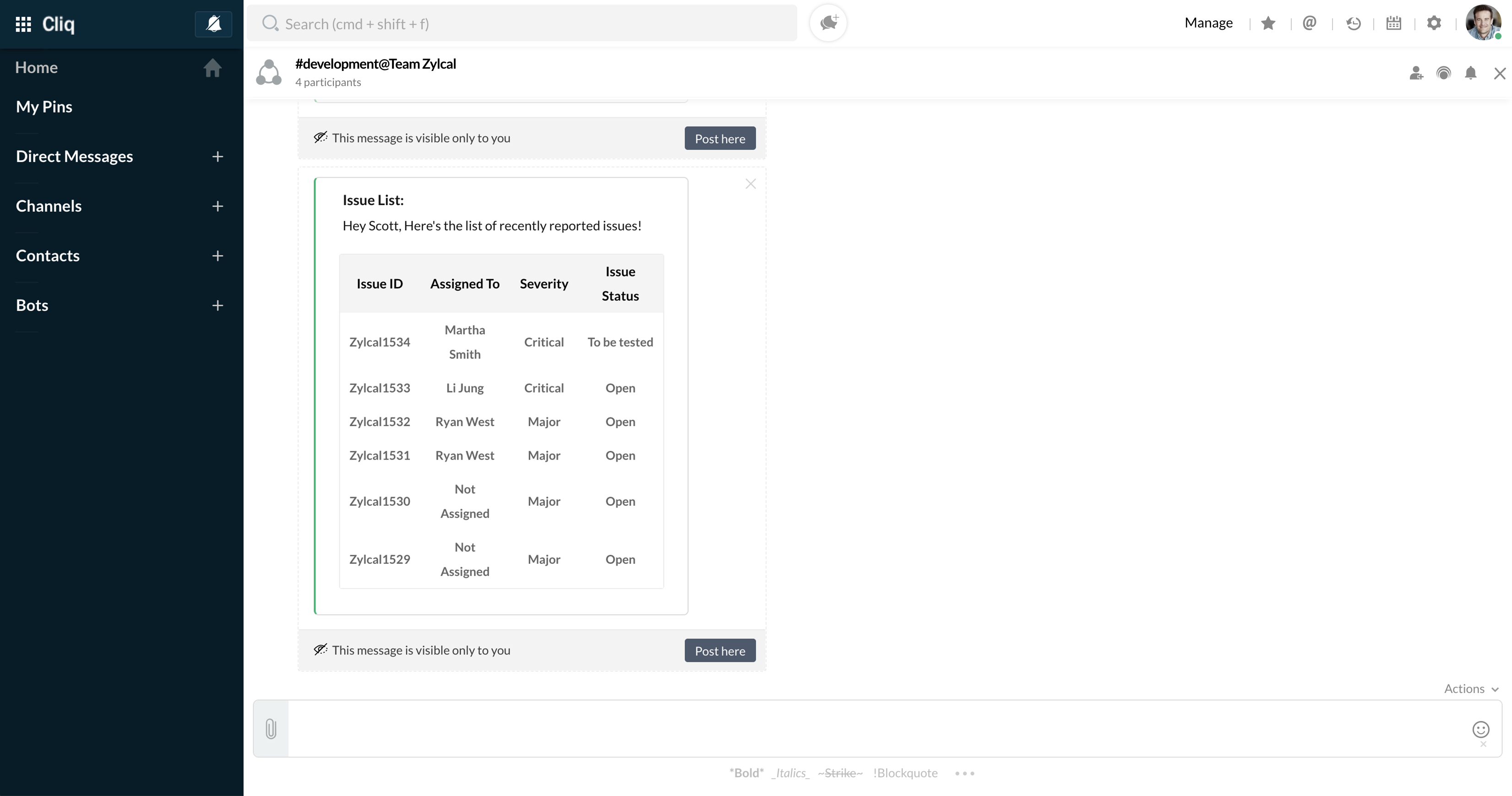 Response on clicking the message card button-All Open Issues Response on clicking the message card button-All Open Issues