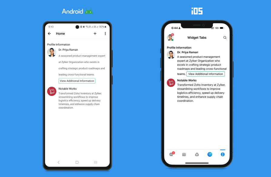 Standard Activity and User Activity elements of Cliq Widgets in Zoho Cliq via Mobile