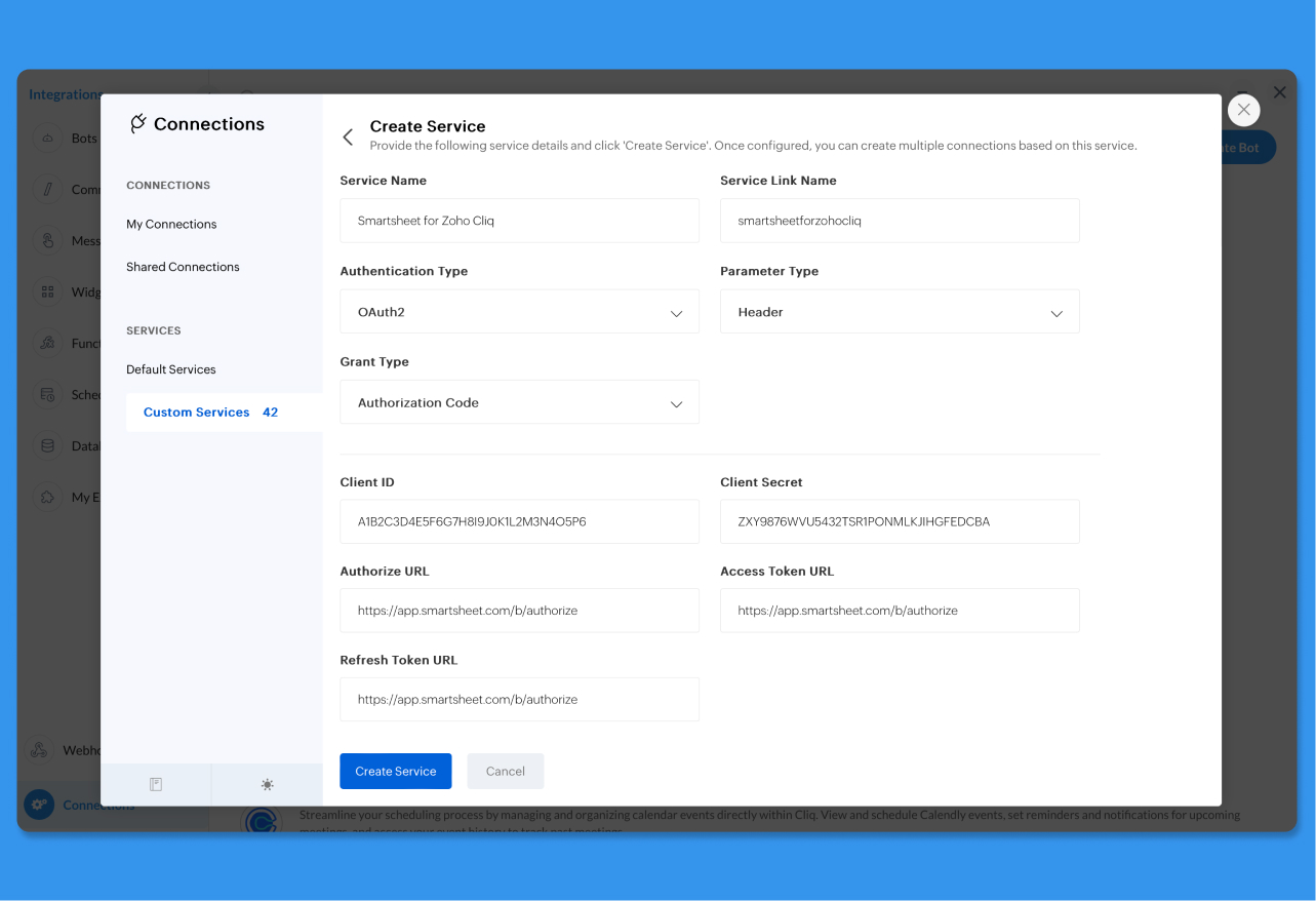 Custom connection in Zoho Cliq