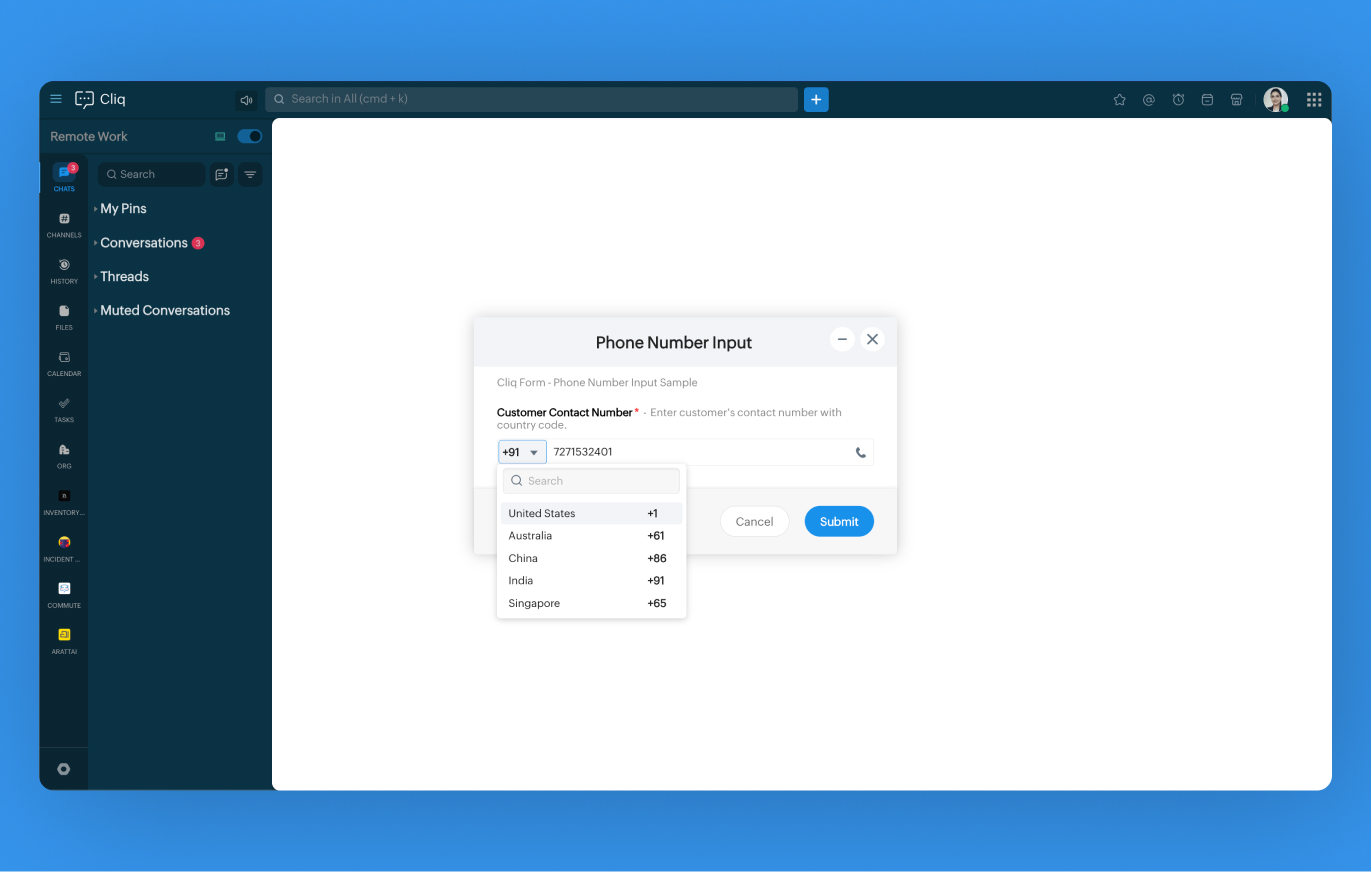 Phone input in Cliq Forms