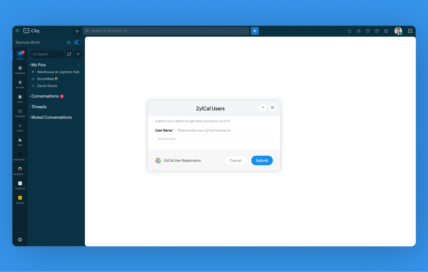 Text inputs in Cliq forms for User name