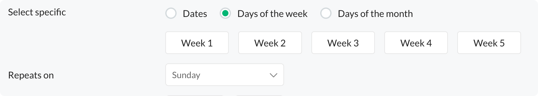 Select Specific - Days of week category