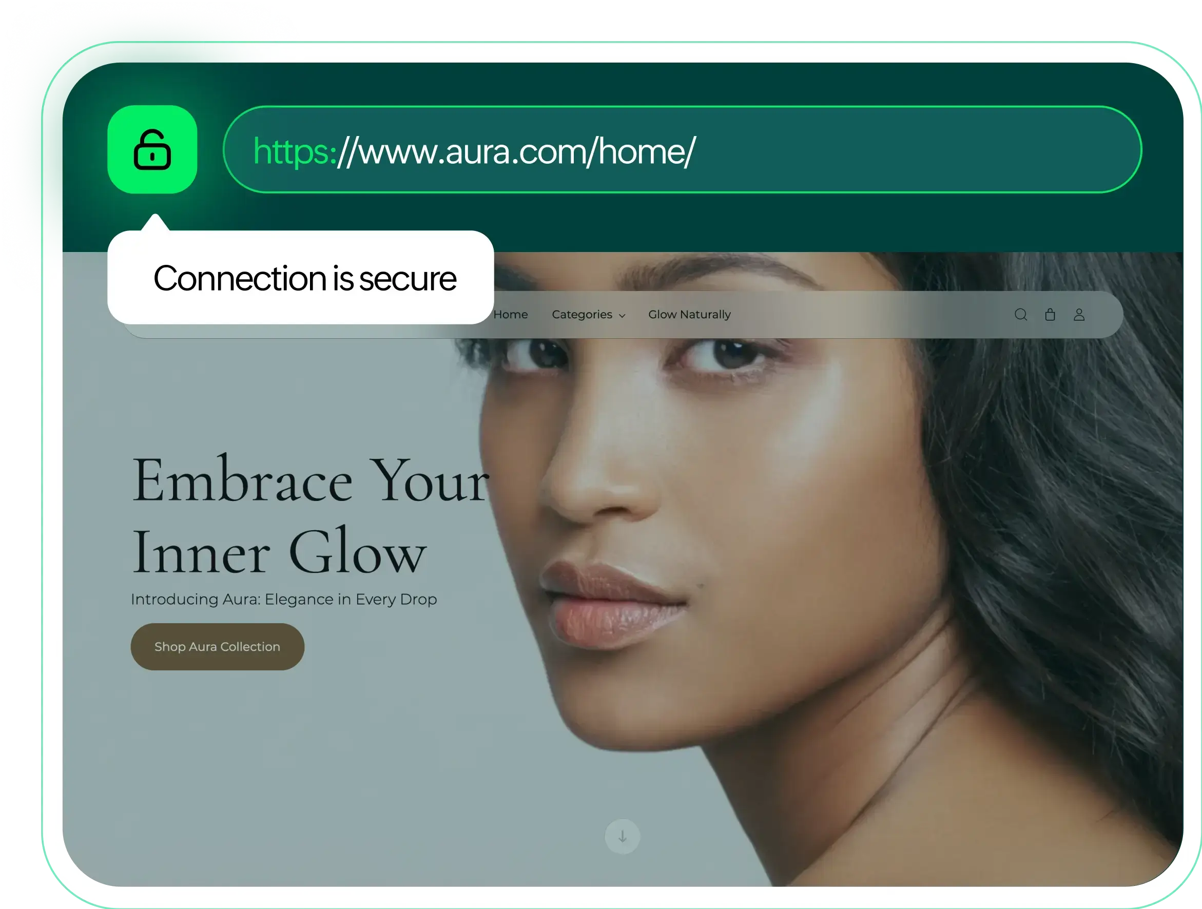 An illustration of a secure browser window with an SSL certificate.