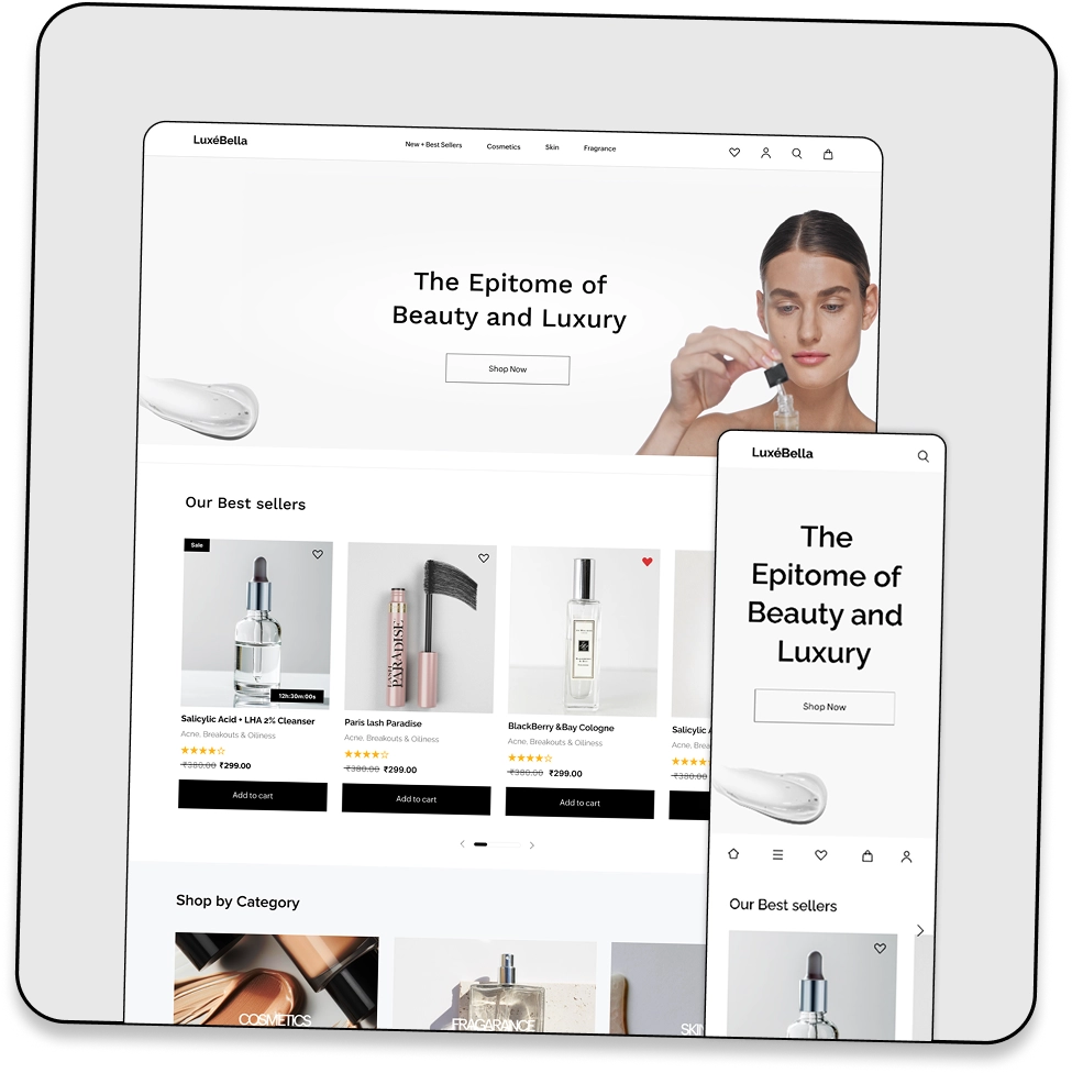 Theme preview showing a website with beauty products.