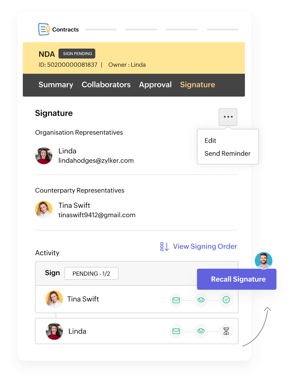 View signature activity