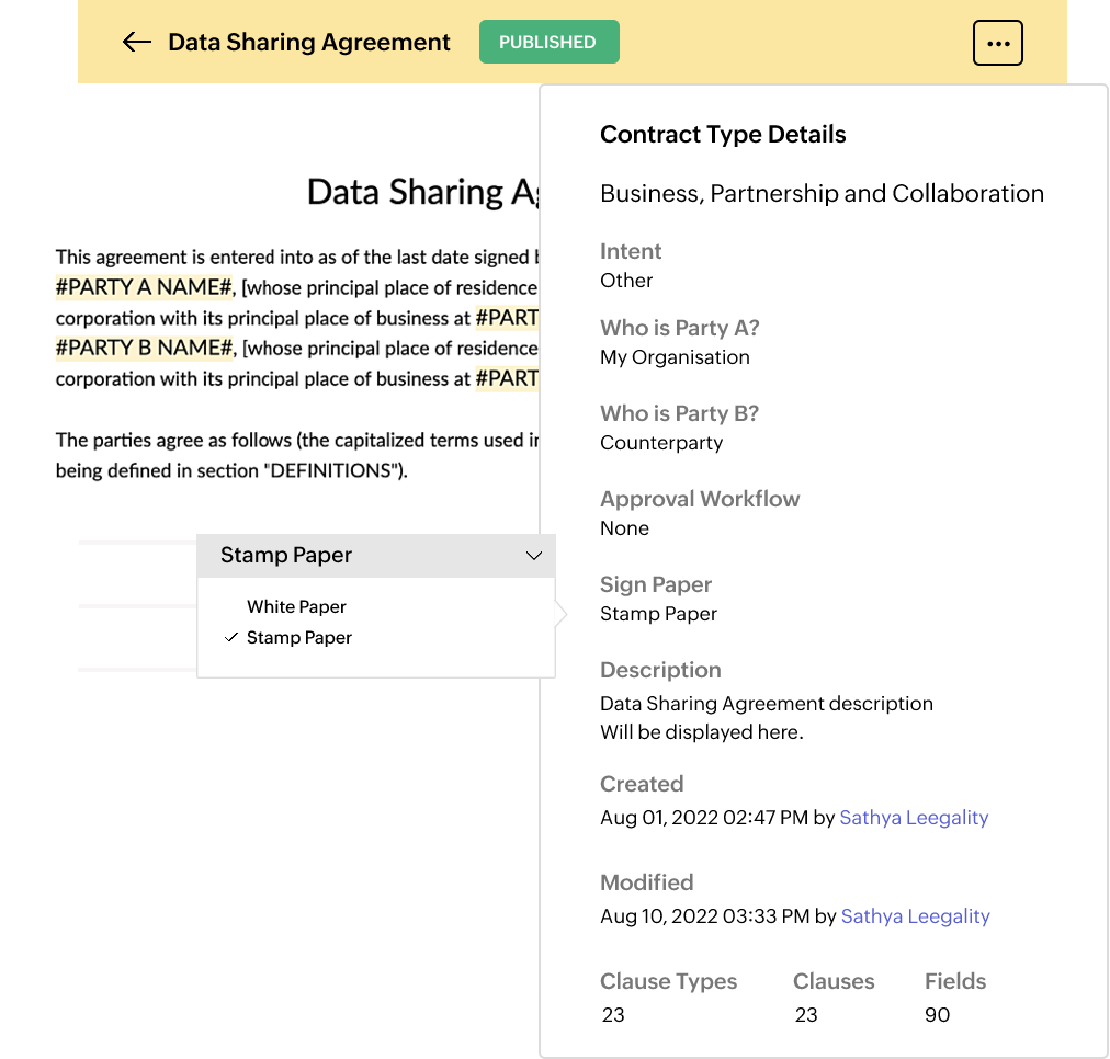 Setting up the sign paper in Contract types