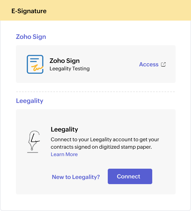 Connecting Leegality and Zoho Contracts accounts