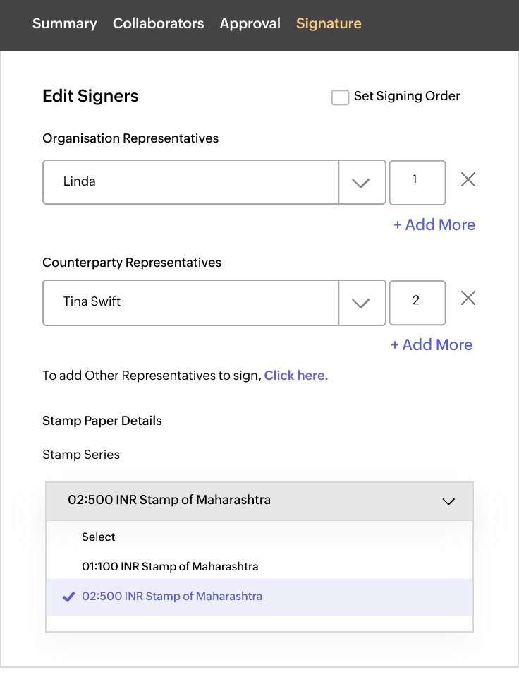 Choosing the stamp paper series during signature