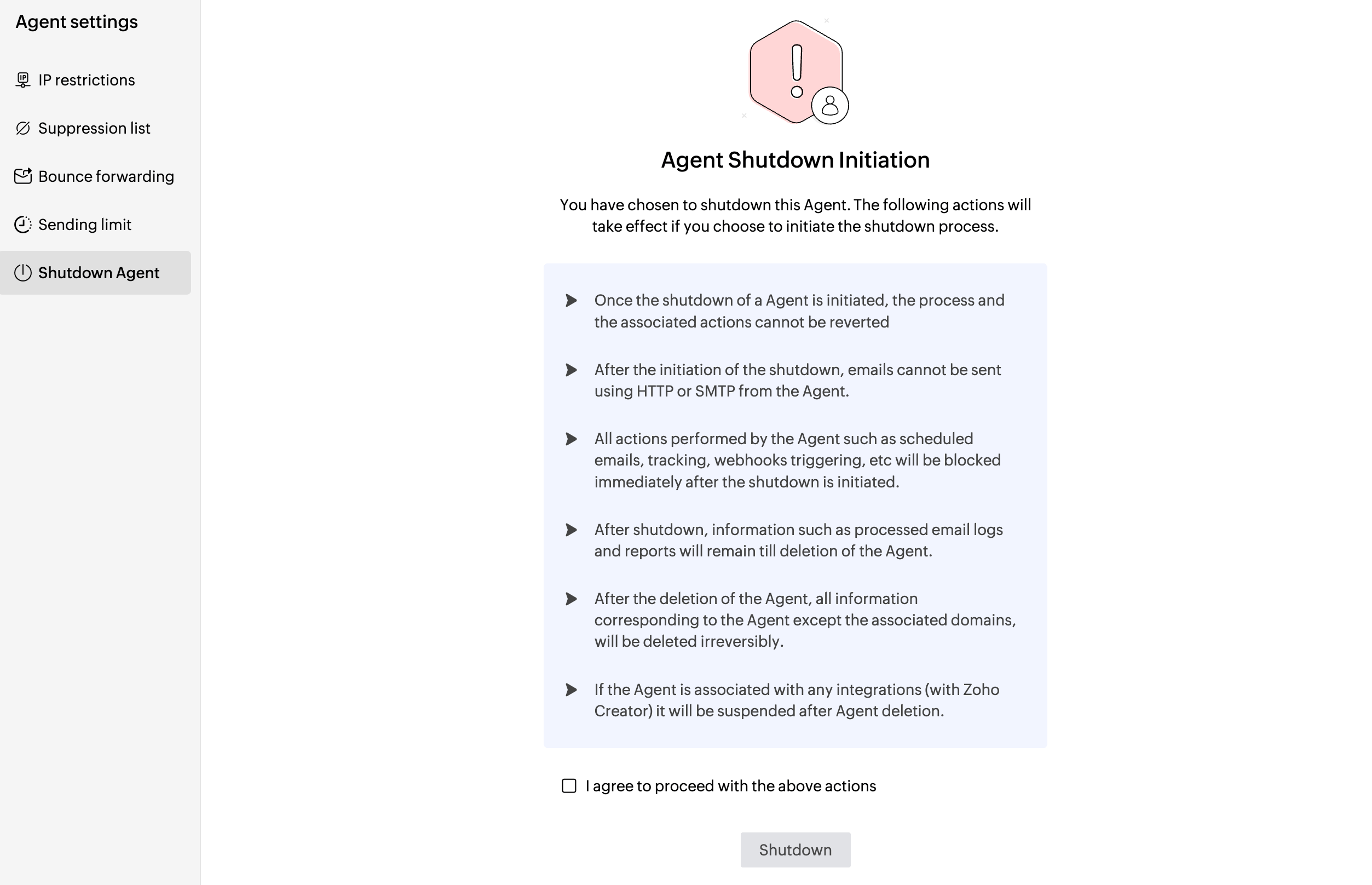 Agent shutdown