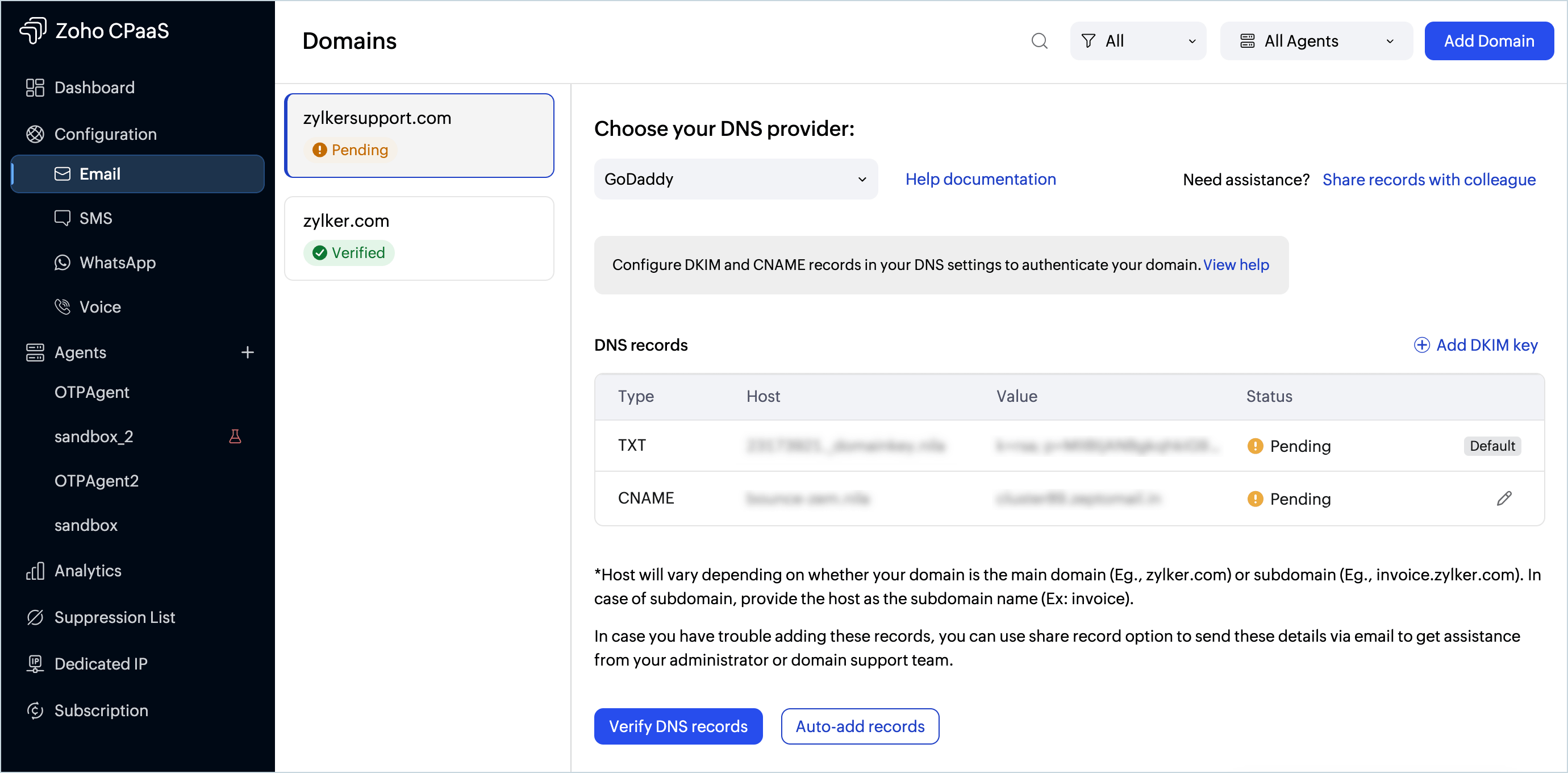 Add domain in cpaas