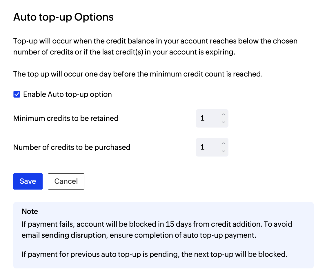 Auto top-up configuration