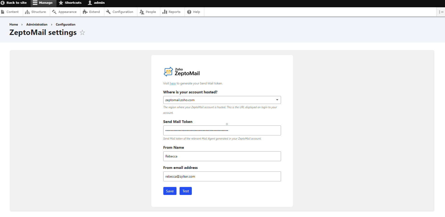Configuration UI screenshot of configuration