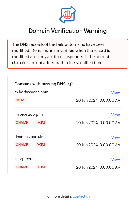 DNS verification warning message