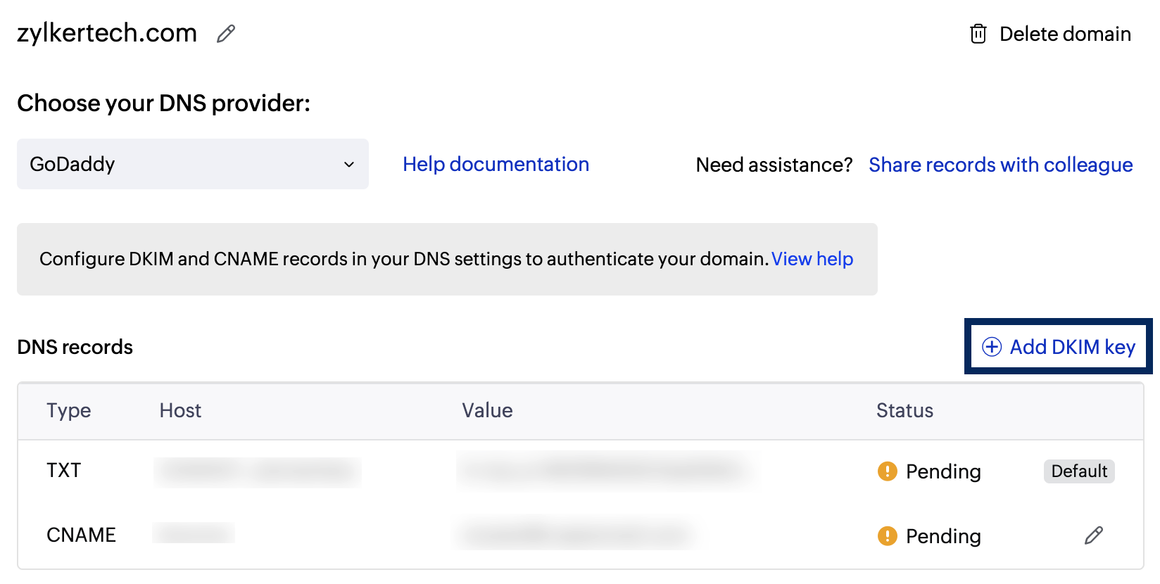 Add DKIM key