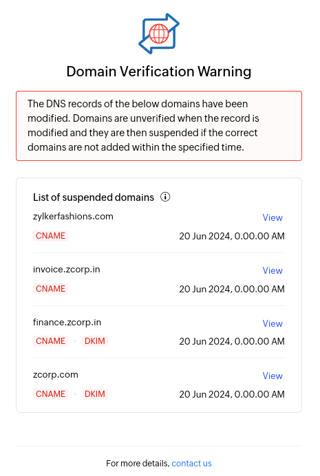 Domain suspension warning