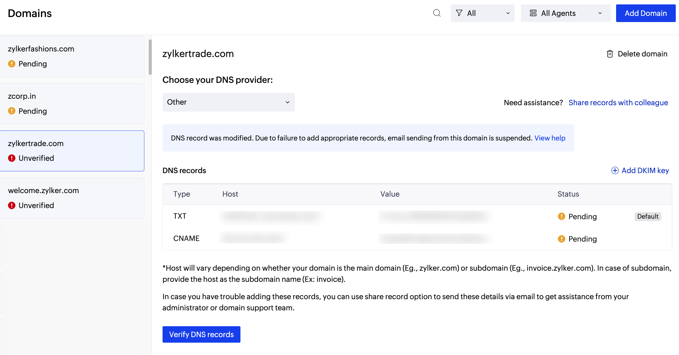 Missing DNS records 