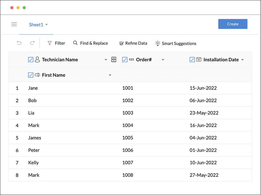 Creator then automatically populates your app data based on your excel file/ spreadsheet