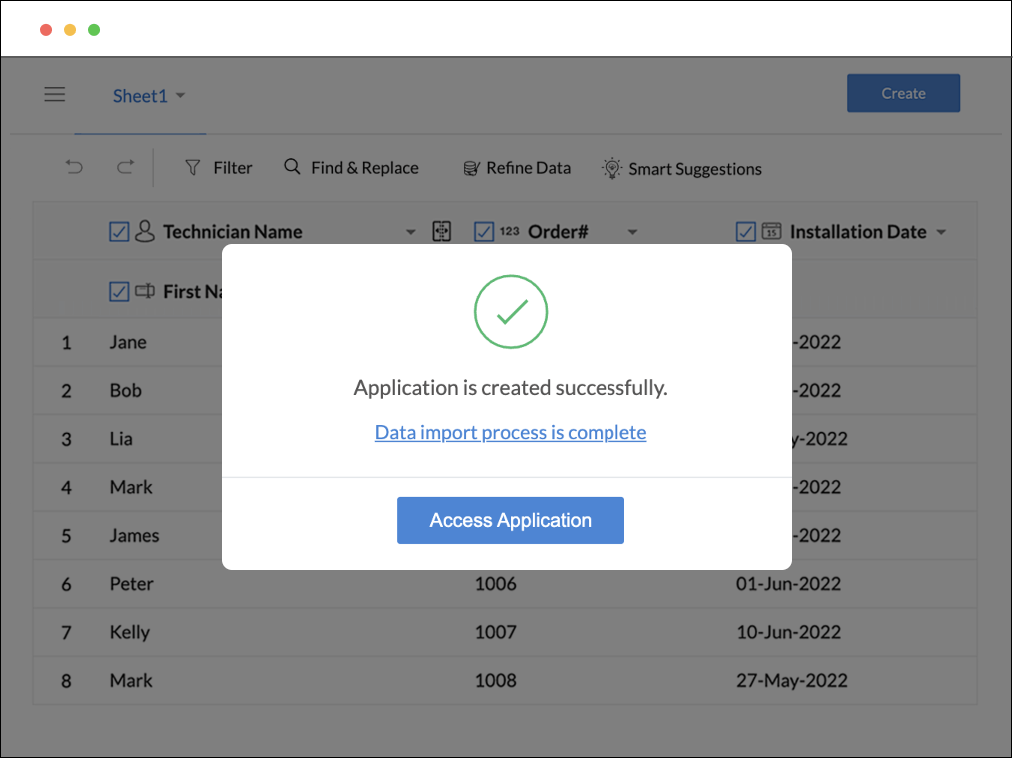 Click Create, and you're done! You've successfully created your custom app, which works on both web and mobile.