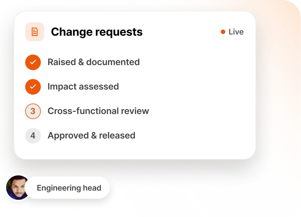 Engineering change request workflow from raised through to approved and released