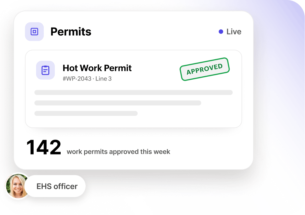 Approved hot work permit record with weekly permit approval total