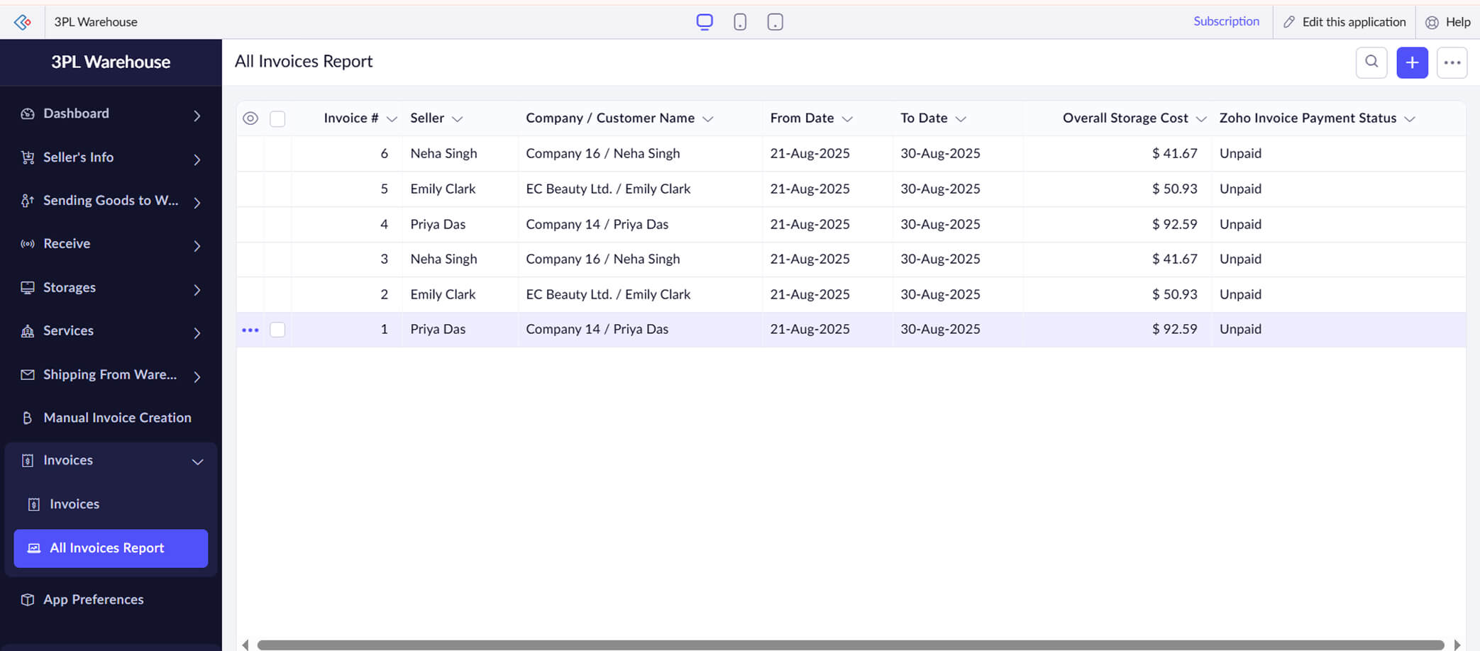 3pl warehouse invoice report