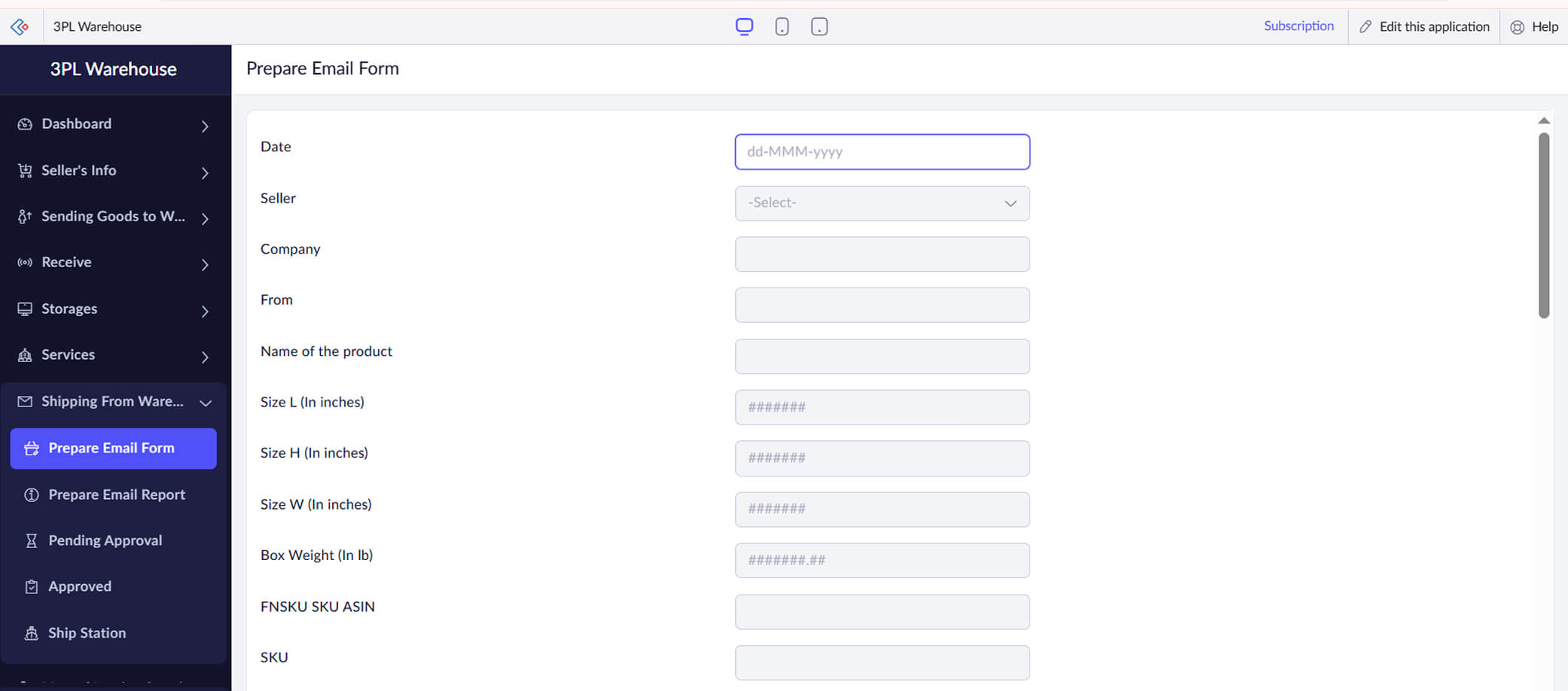 3pl warehouse prepare email form