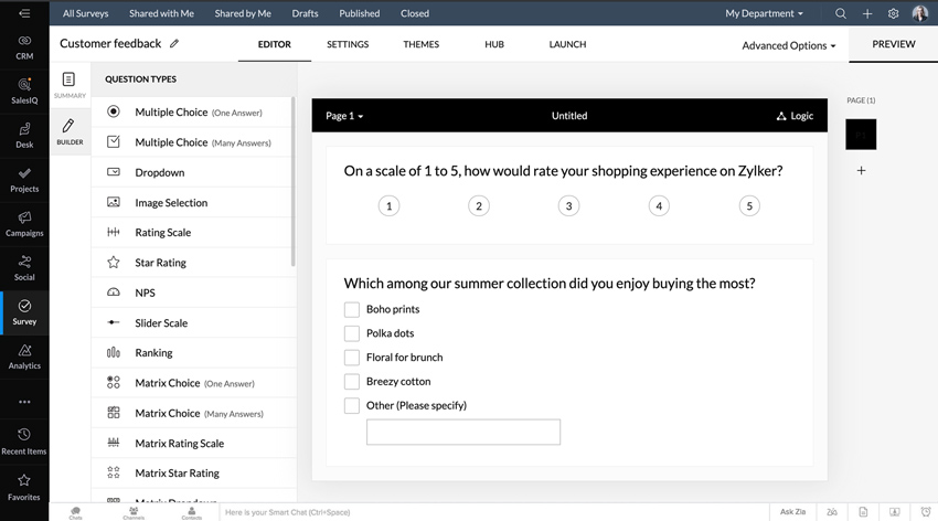 Design, edit and view customer feedbacks all from one place
