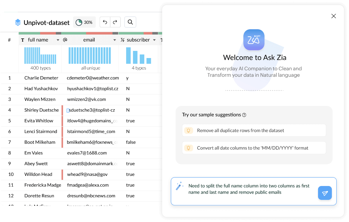 AI Assistant for Data Preparation dashboard