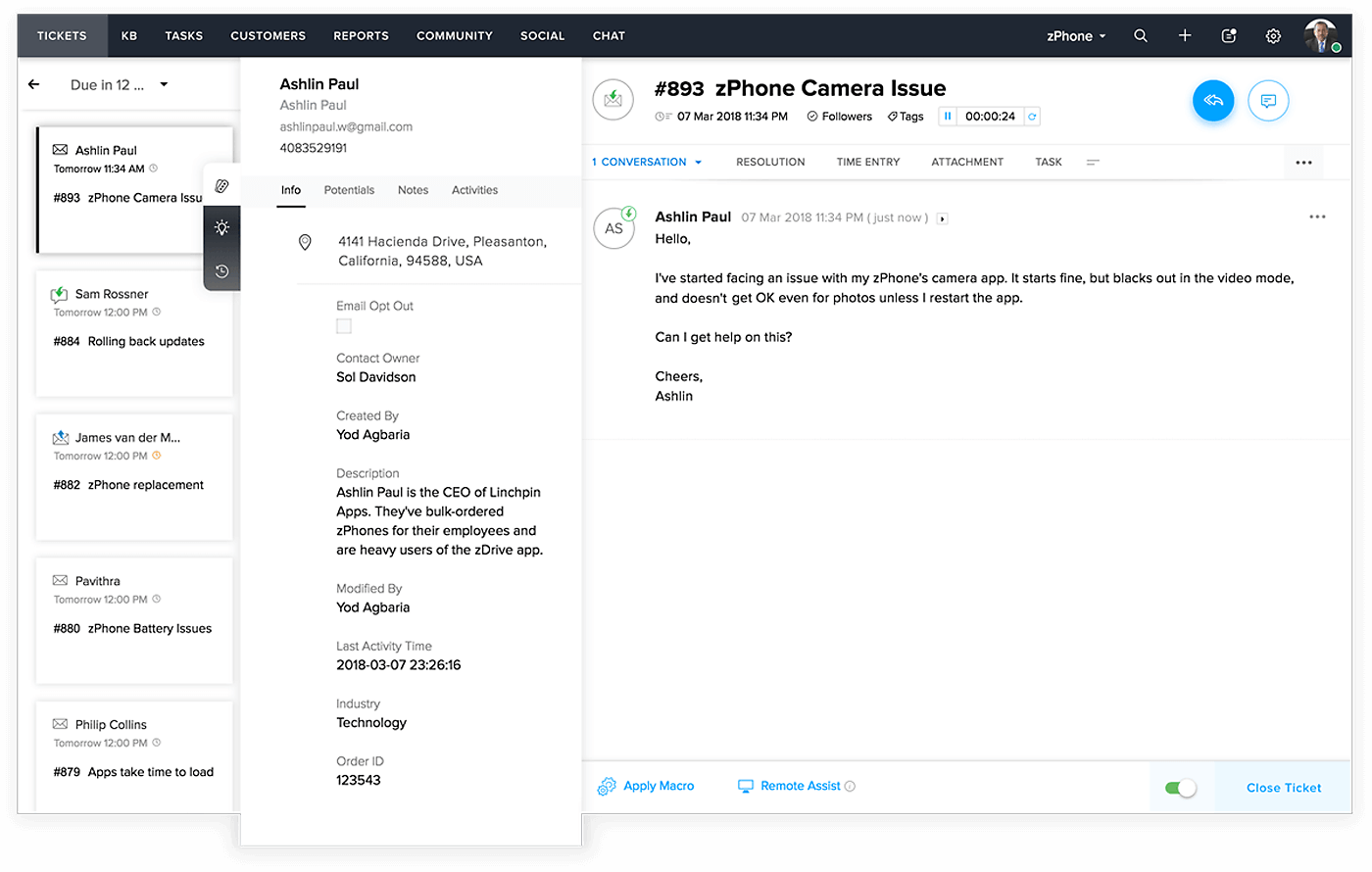 Similar to Zendesk - ticket view