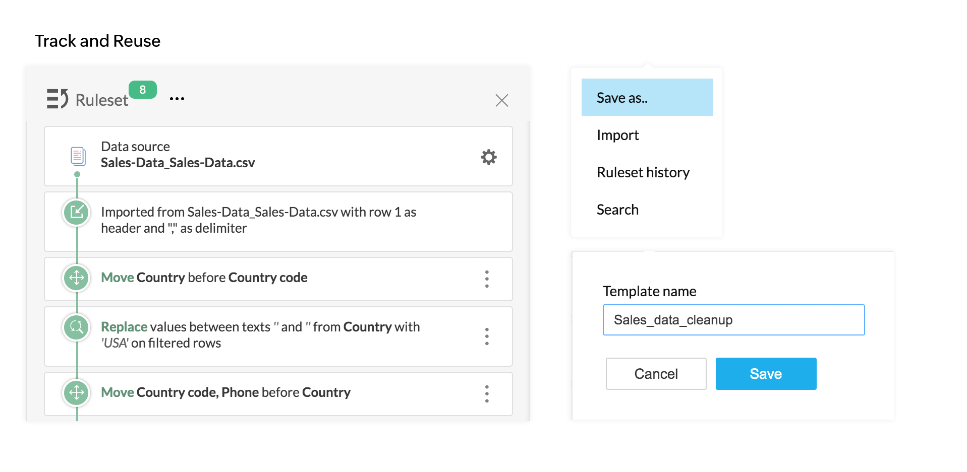 Track & reuse data - Zoho DataPrep