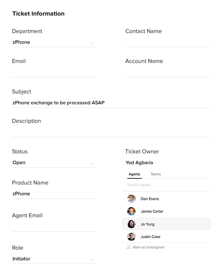 ticket information fields