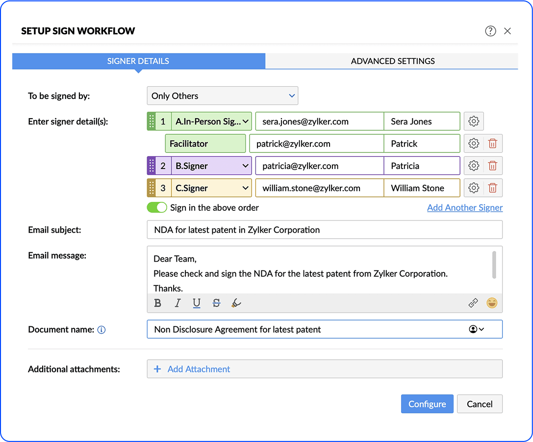 Set signing orders with multiple signers
