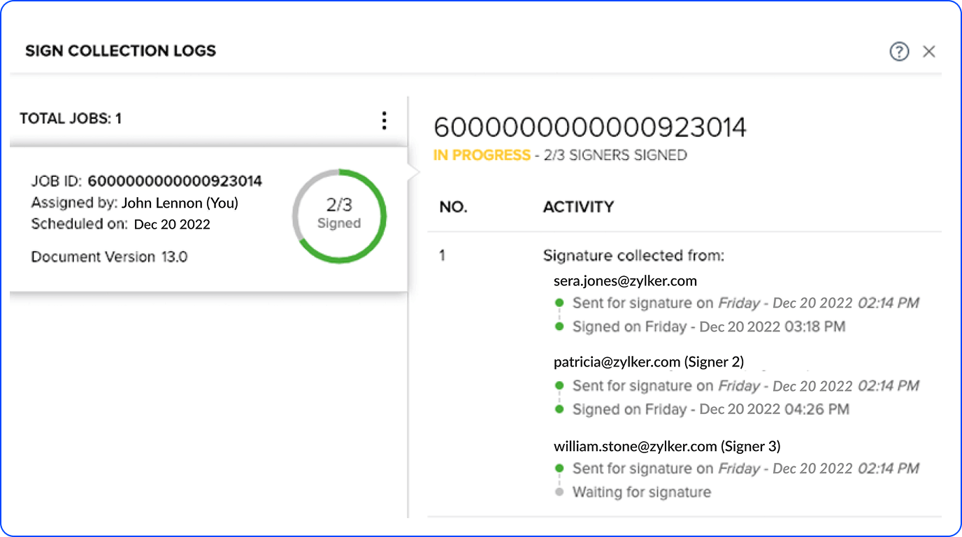 Track signature collection status