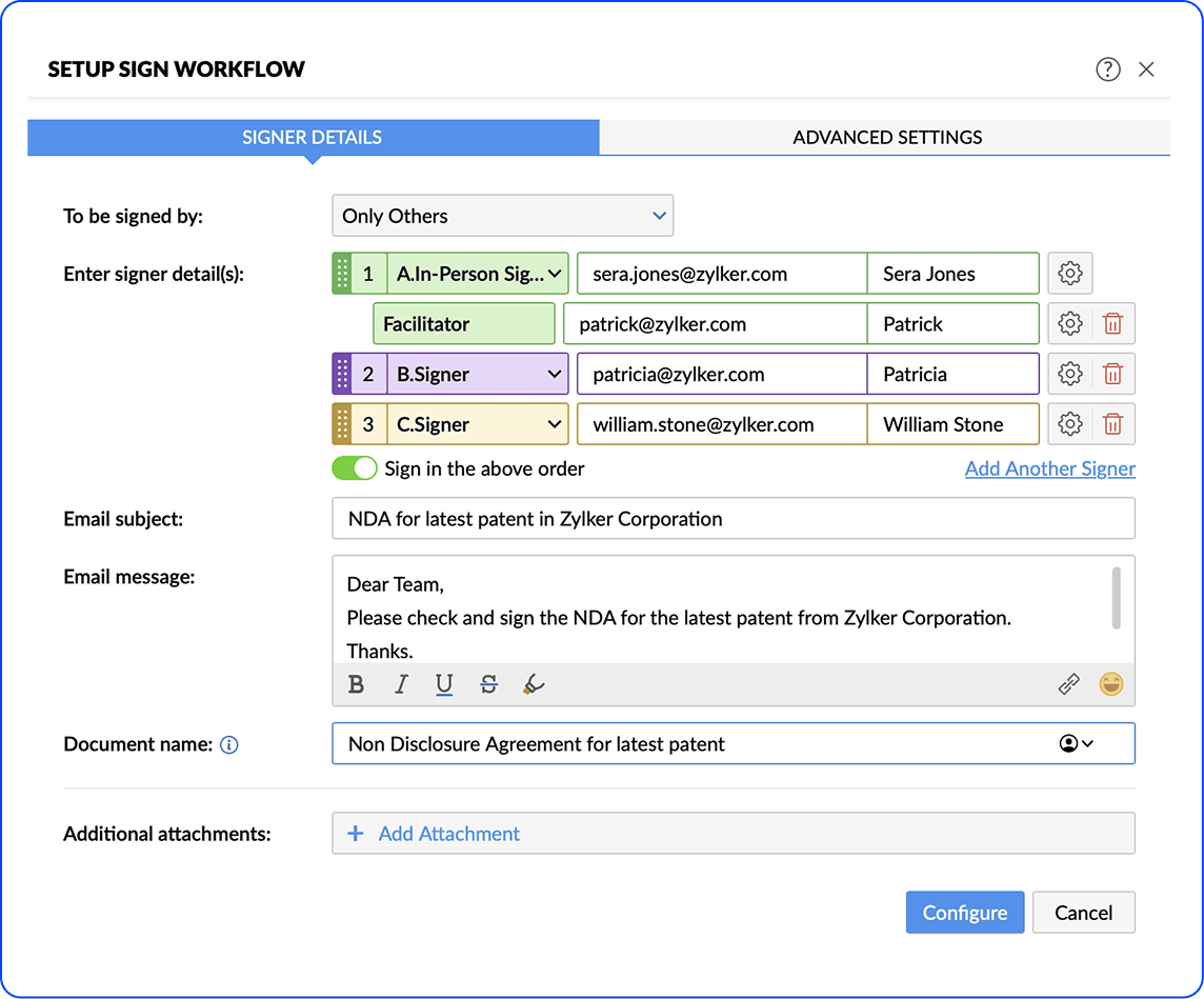 Set signing orders with multiple signers