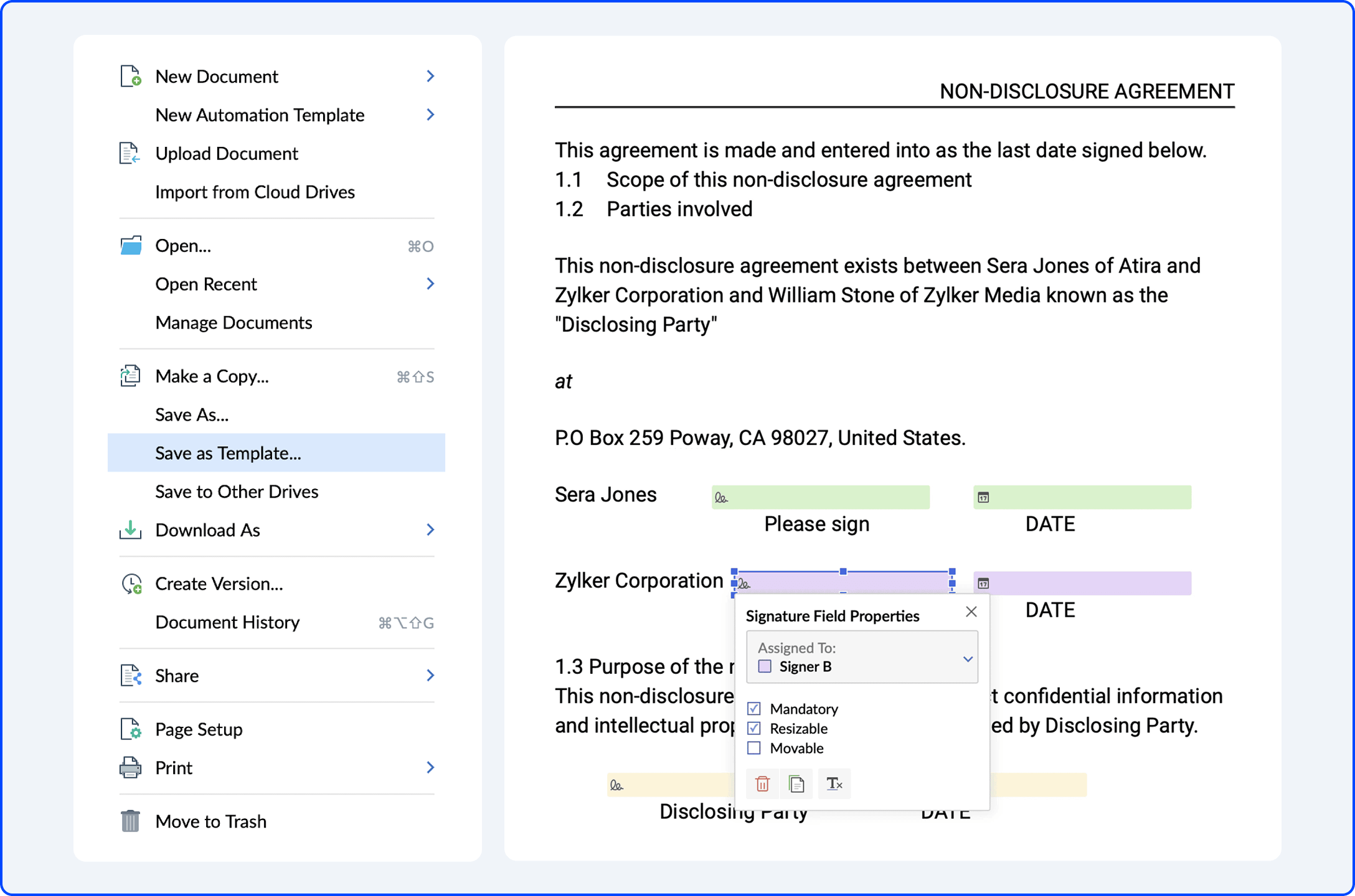 Collect digital signatures with Sign templates