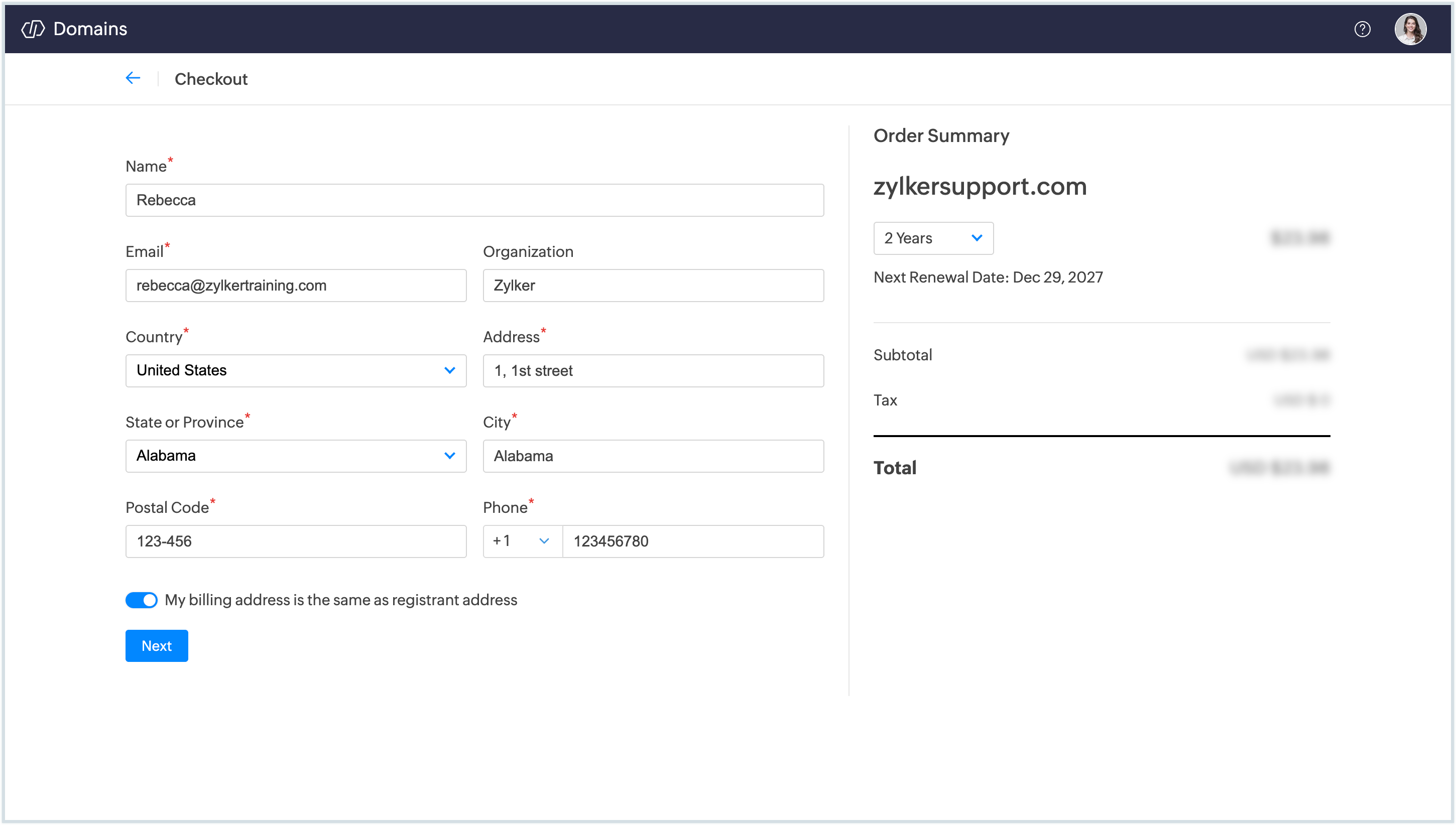 Checkout details Checkout details