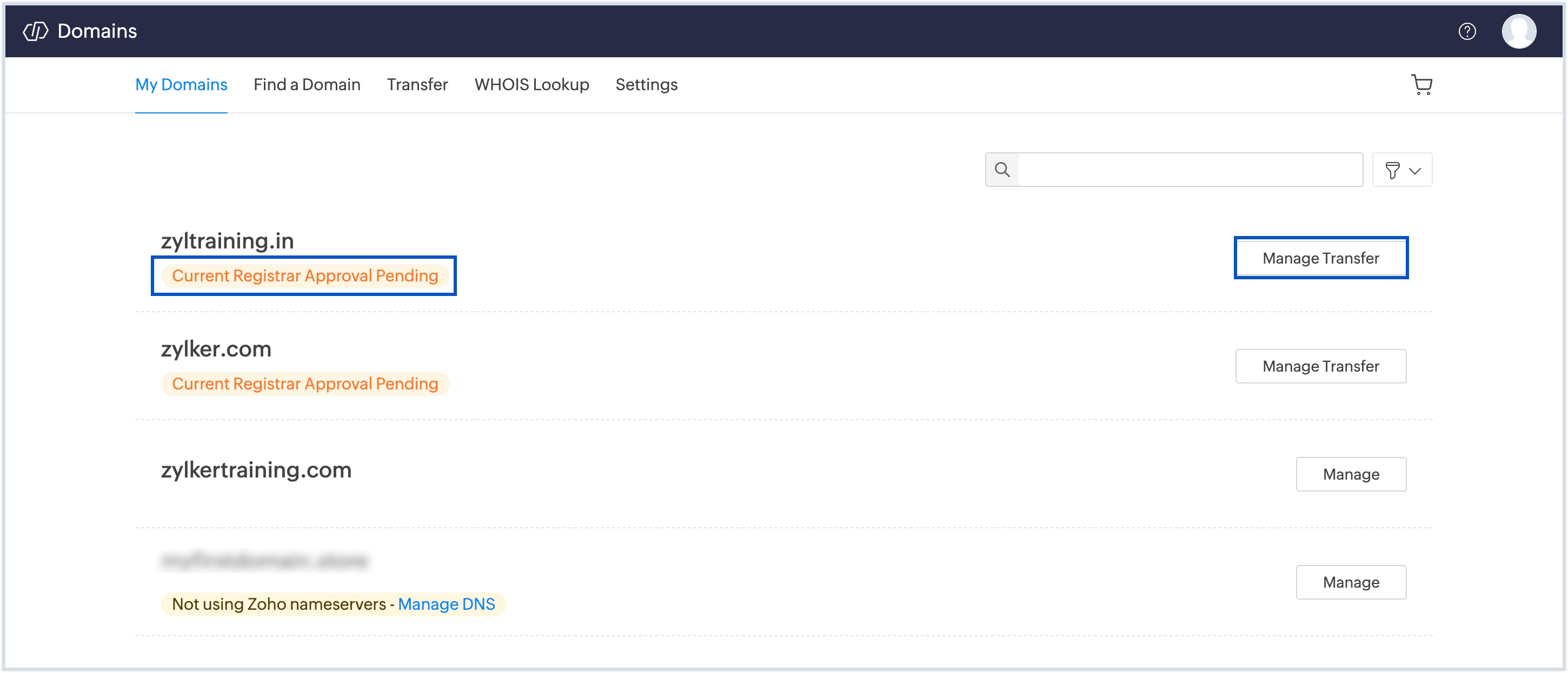 Transfer Status Transfer Status