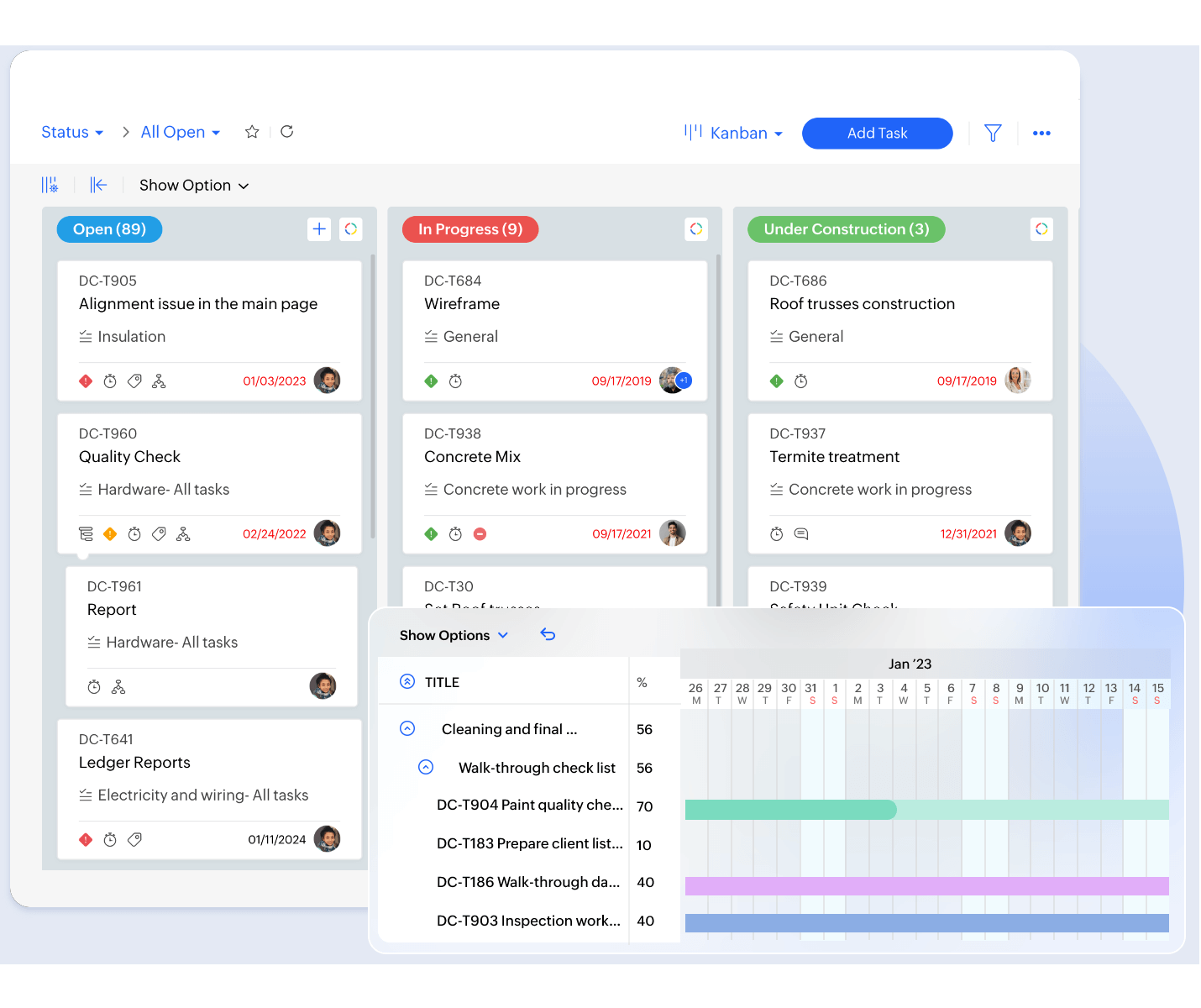 Kanban boards and Gantt charts