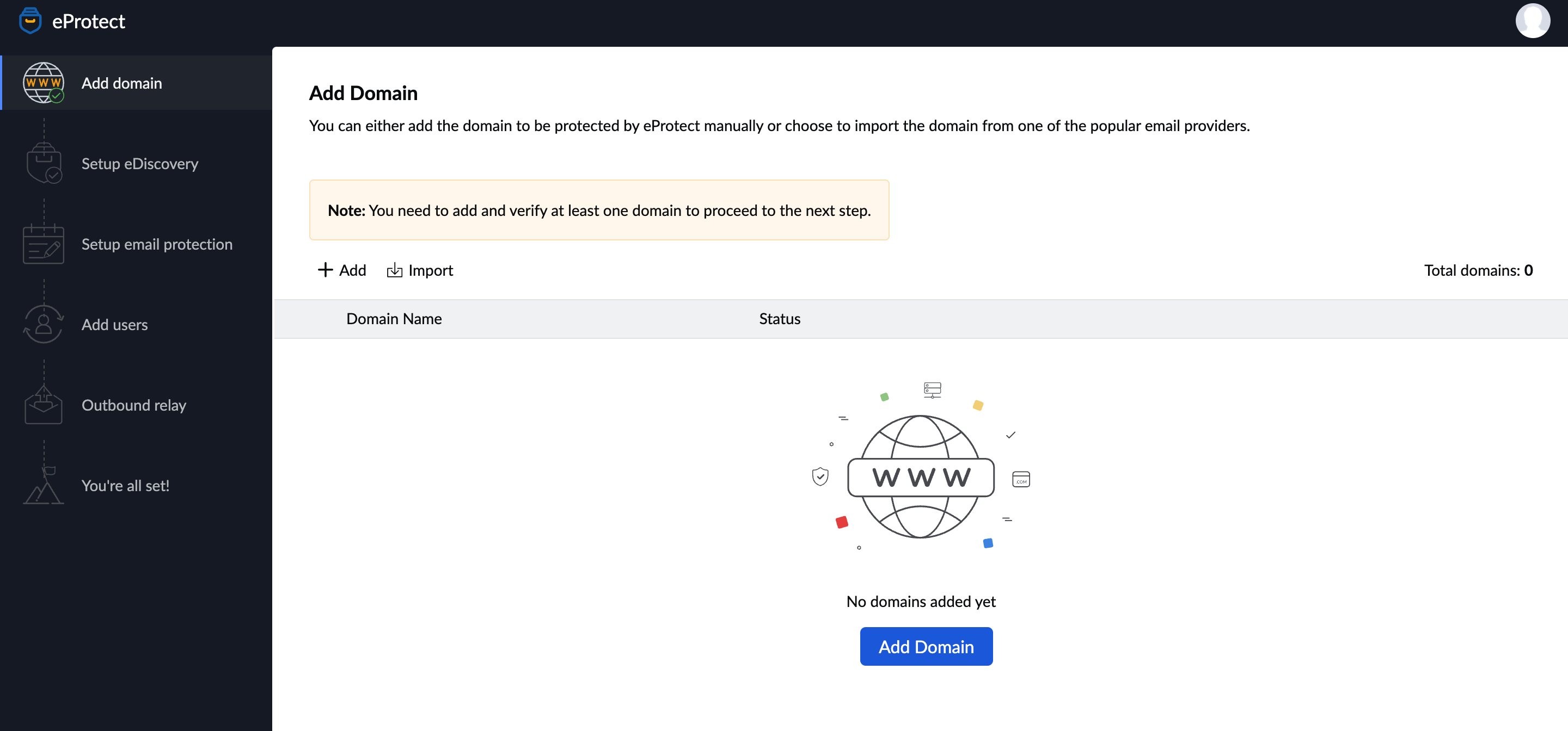Zoho eProtect add domain add domain