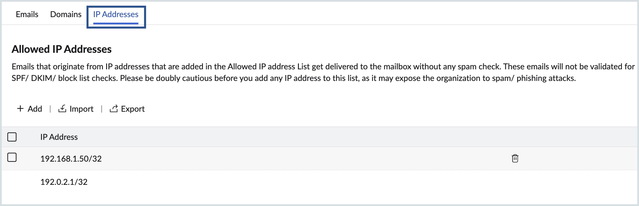 allowed list - ip