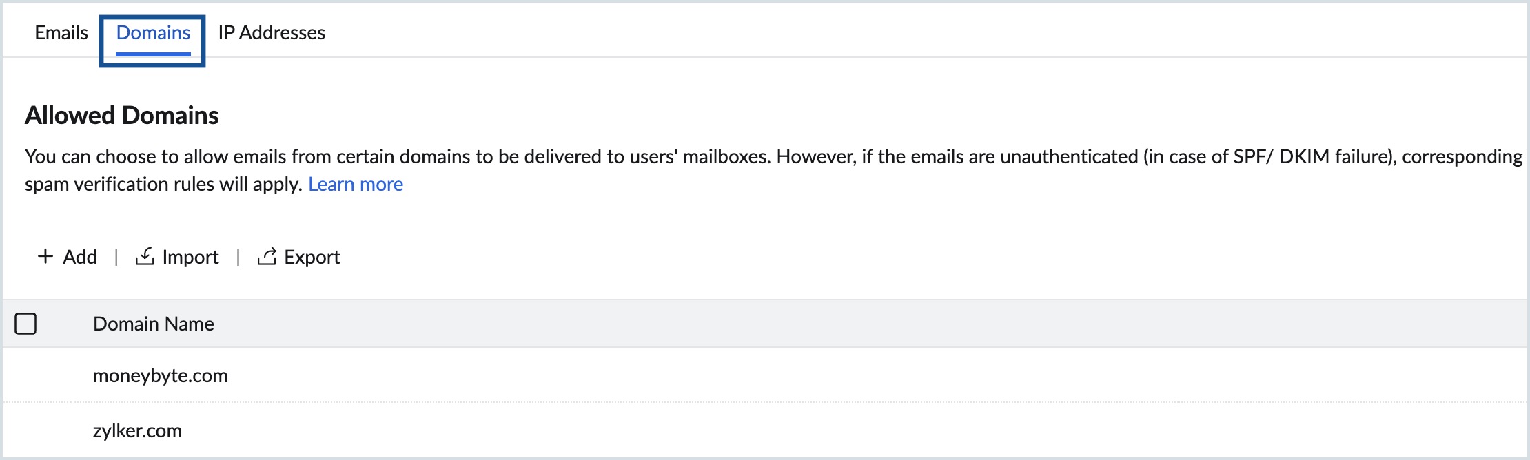 allowed lists domains