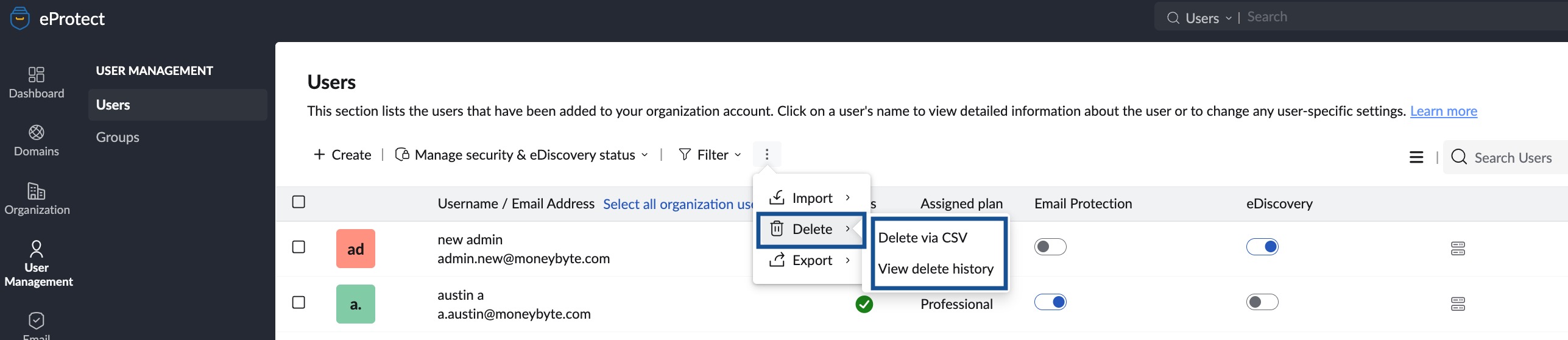 delete via csv