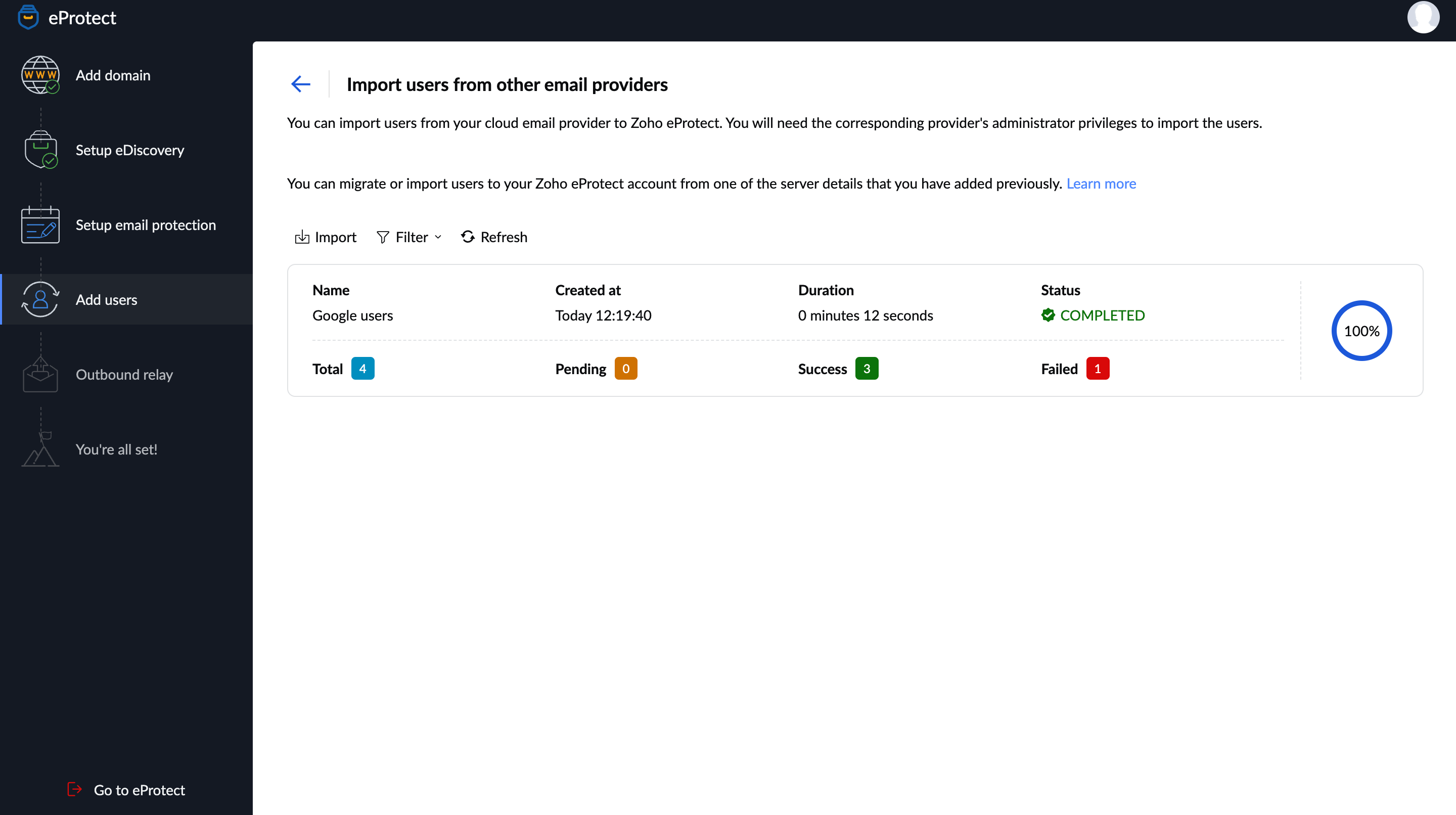User Import Status User Import Status