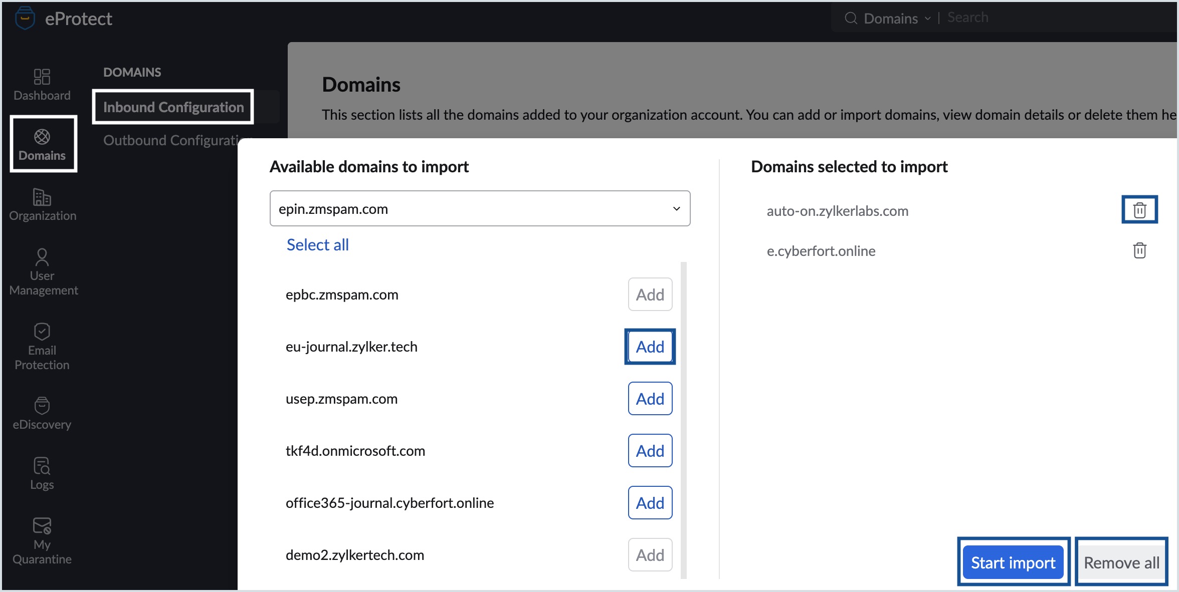imports domains