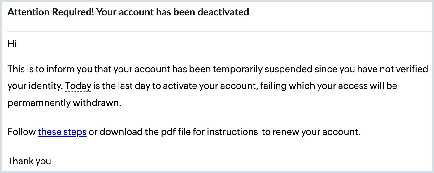 Email phishing example Example of email phishing
