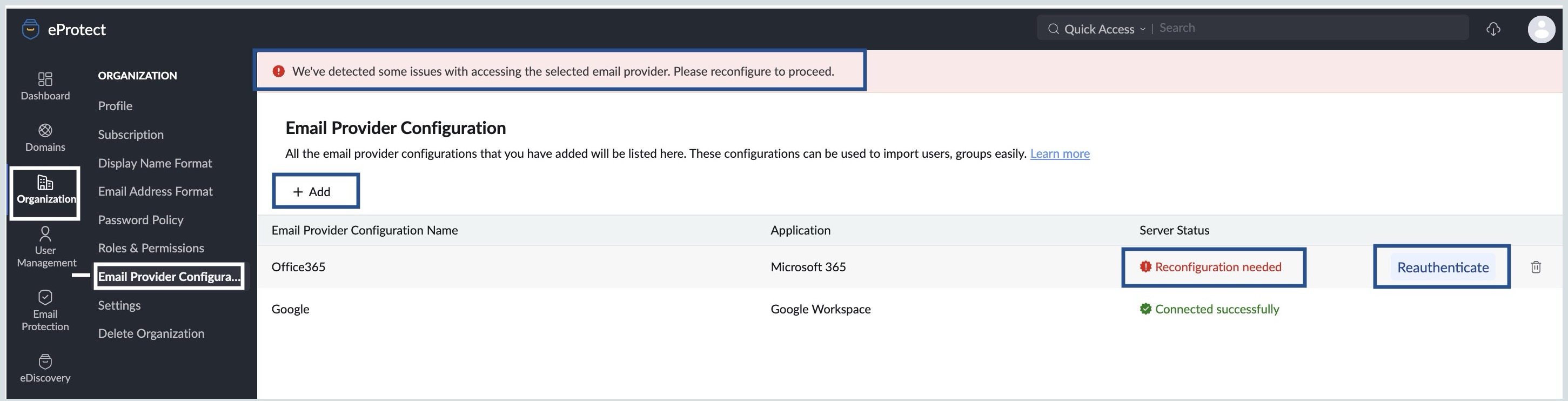 email provider config